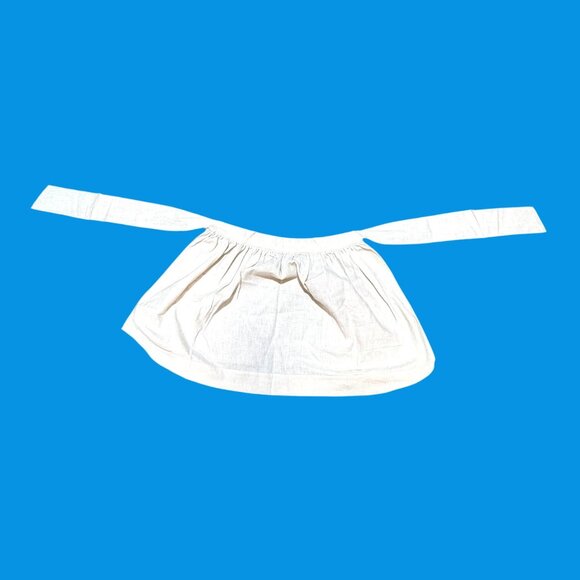 Vtg White Cotton Half Apron Patchwork Pocket Design Tie Boho Chic Cottagecore - Picture 4 of 5